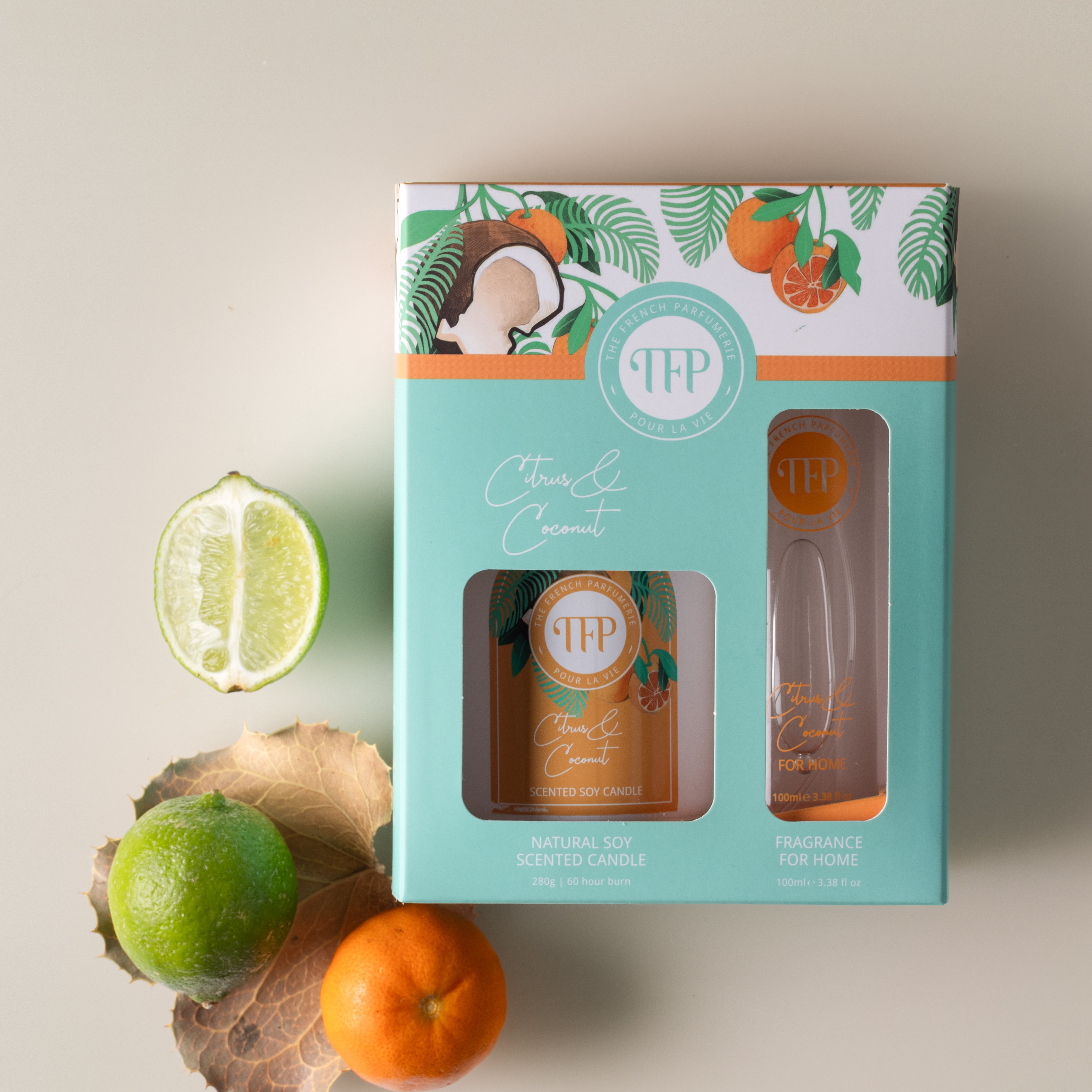 Candle and Room Spray Combo Box: Citrus and Coconut